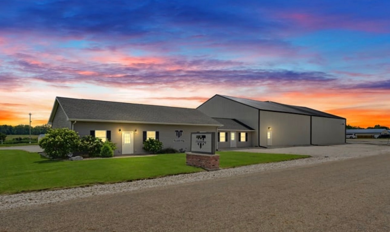 Venue exterior at sunset